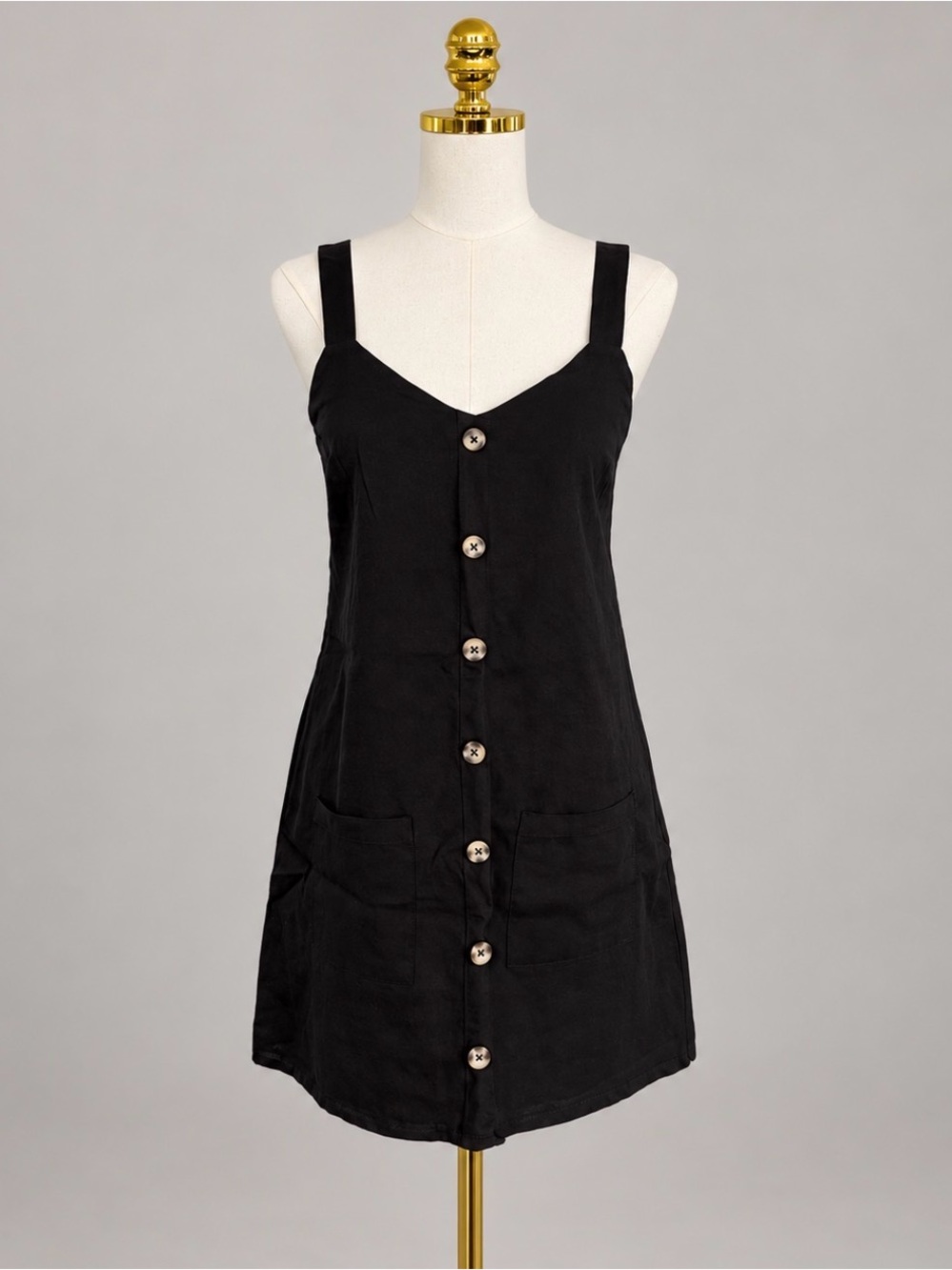 Women’s Black Button-Front Linen Tank Dress